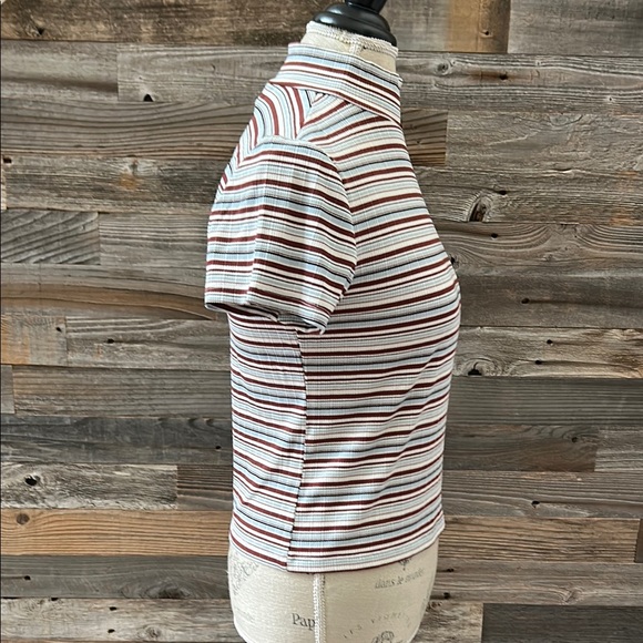 Anthropologie Maeve The Blair Striped Mock Neck Short Sleeve shirt Size M - Picture 3 of 8